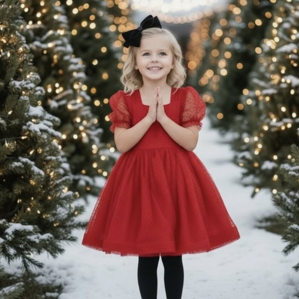 Trish Scully Girls Red Holiday Tulle Swiss Dot Noralee Dress